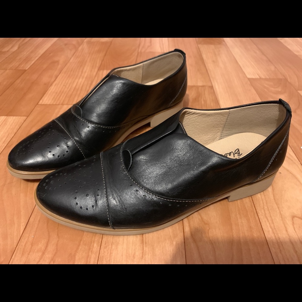 Leather Oxford Black Flat Western Style